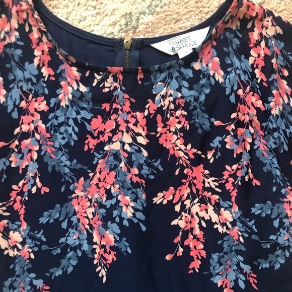 Navy, floral, blouse with zipper back. Size: S - Picture 3 of 5
